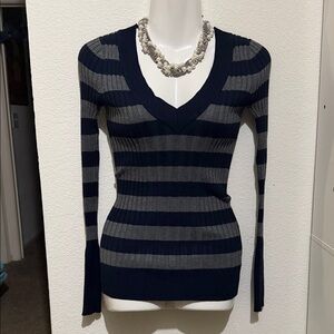 Pink Rose Navy and Gray Striped Sweater